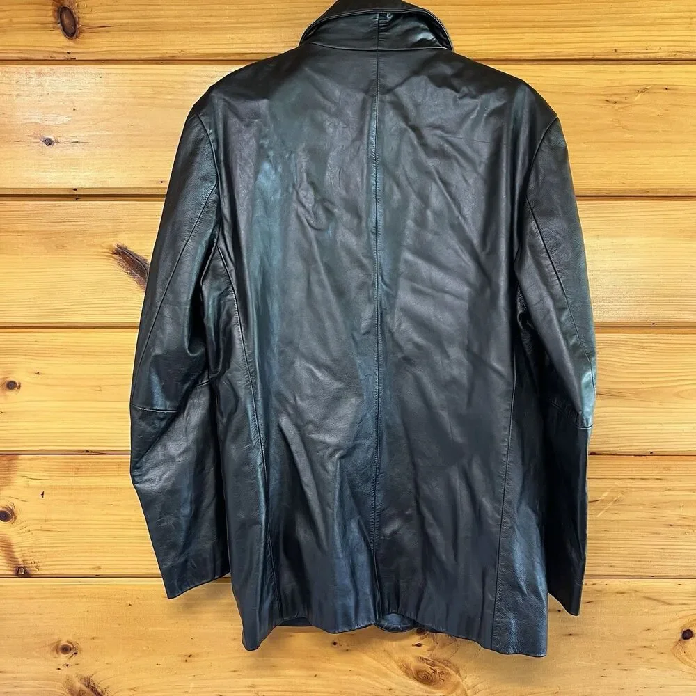 Vintage 90s 00s Gap Leather Jacket Black Trench Size M Mens Lined Winter Long